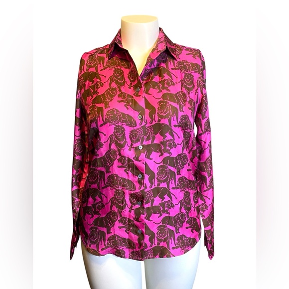 J.Crew Collection silk shirt sleepy lions Fuchsia Women’s Size 6 NWT - Picture 2 of 16